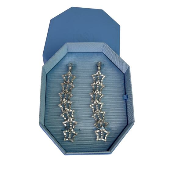 Swarovski Stella clip earrings Star, Long, White, Rhodium plated